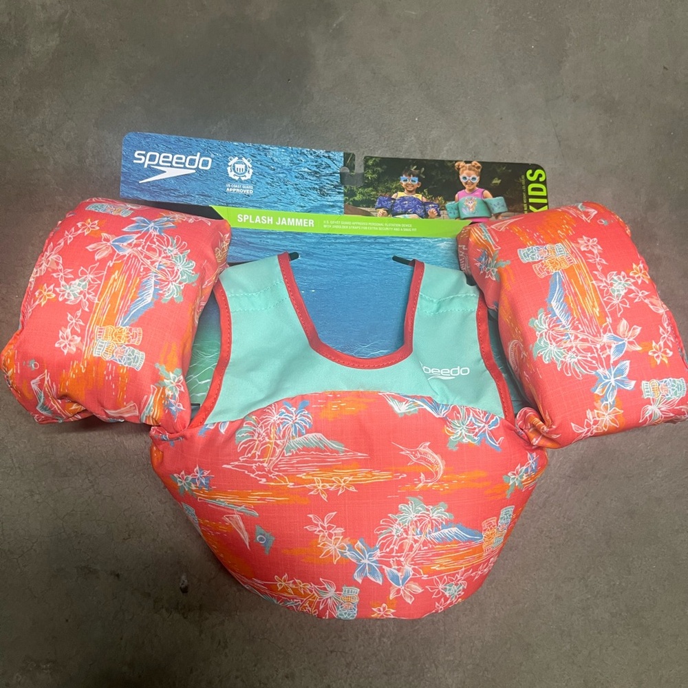 Speedo Kids Coral and Teal Tropical Splash Swim Vest